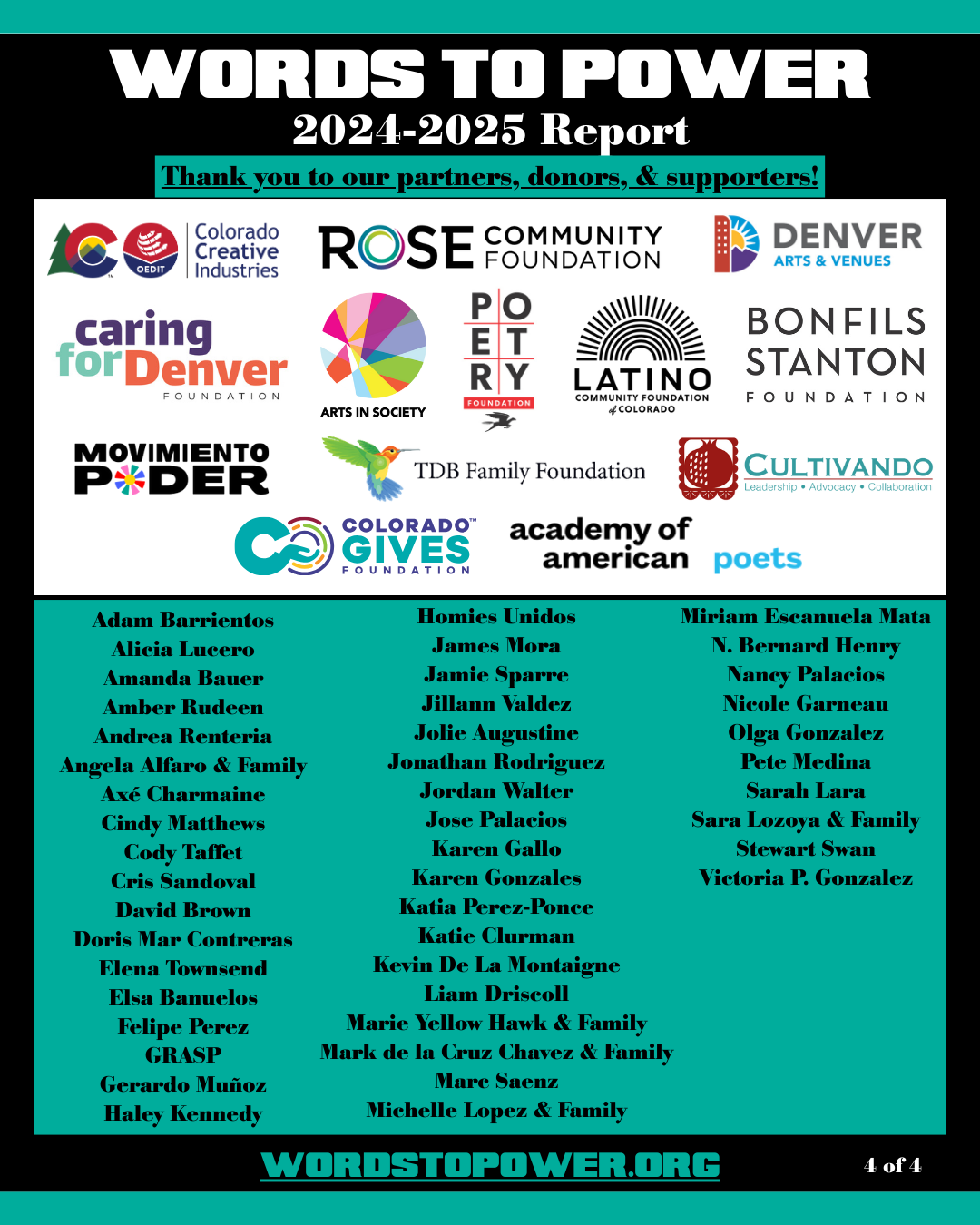 4 Words To Power 2024-2025 Report Thank you to our partners, donors, & supporters!