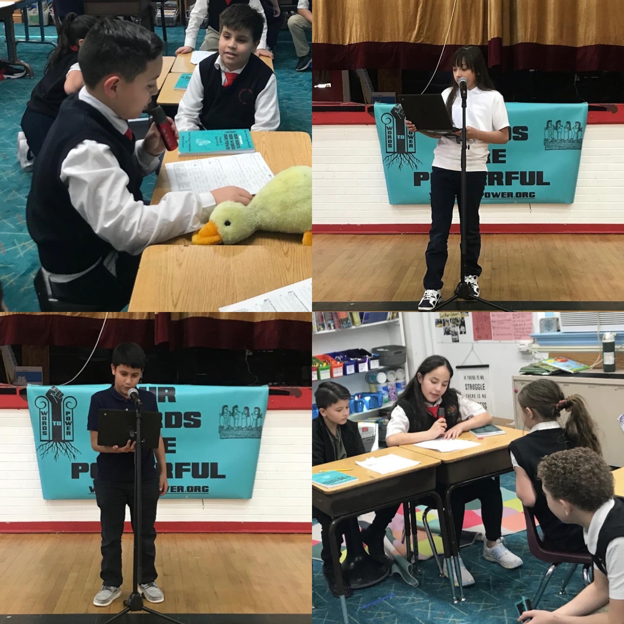 AnnunciationCombined Photos of elementary school students reading their poems for peers